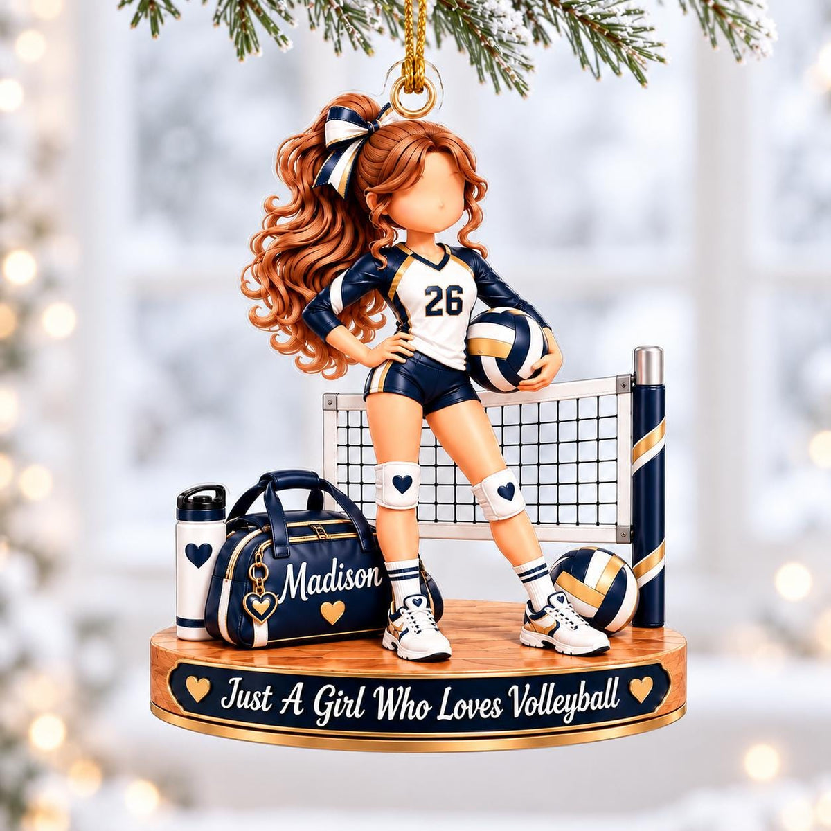 Personalized volleyball girl ornament with a name, jersey number and Just A Girl Who Loves Volleyball