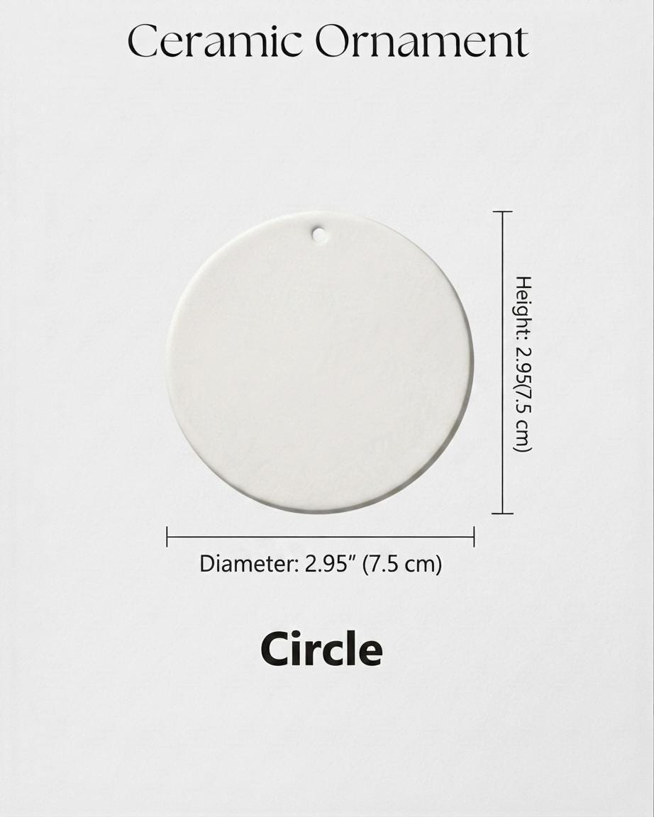 Round ceramic ornament size guide: 2.95 in (7.5 cm) diameter