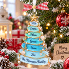Sea glass tree ornament with The Thompson Family on a tree