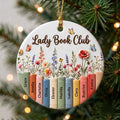 Personalized 3D ceramic book club ornament with Lady Book Club and ten member names on book spines