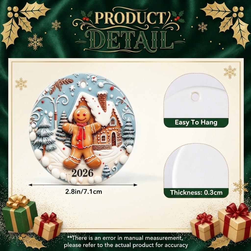 Size guide for the 3D ceramic ornament: about 2.8 in (7.1 cm) across and 0.3 cm thick, shown with a sample design