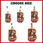 Size chart showing the bookshelf letter ornament from 4 to 10 inches