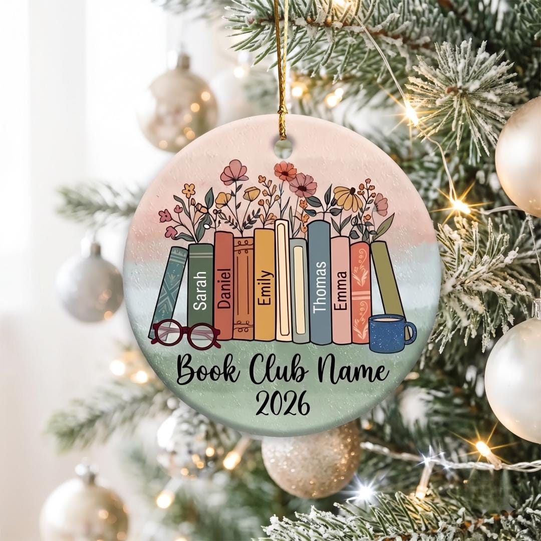 Wildflower bookshelf ornament on a silver and white tree
