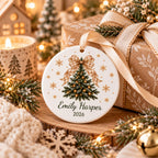 Gingham bow tree ornament with candles and wrapped gifts