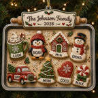 Close-up of Christmas cookies with names on the baking tray ornament