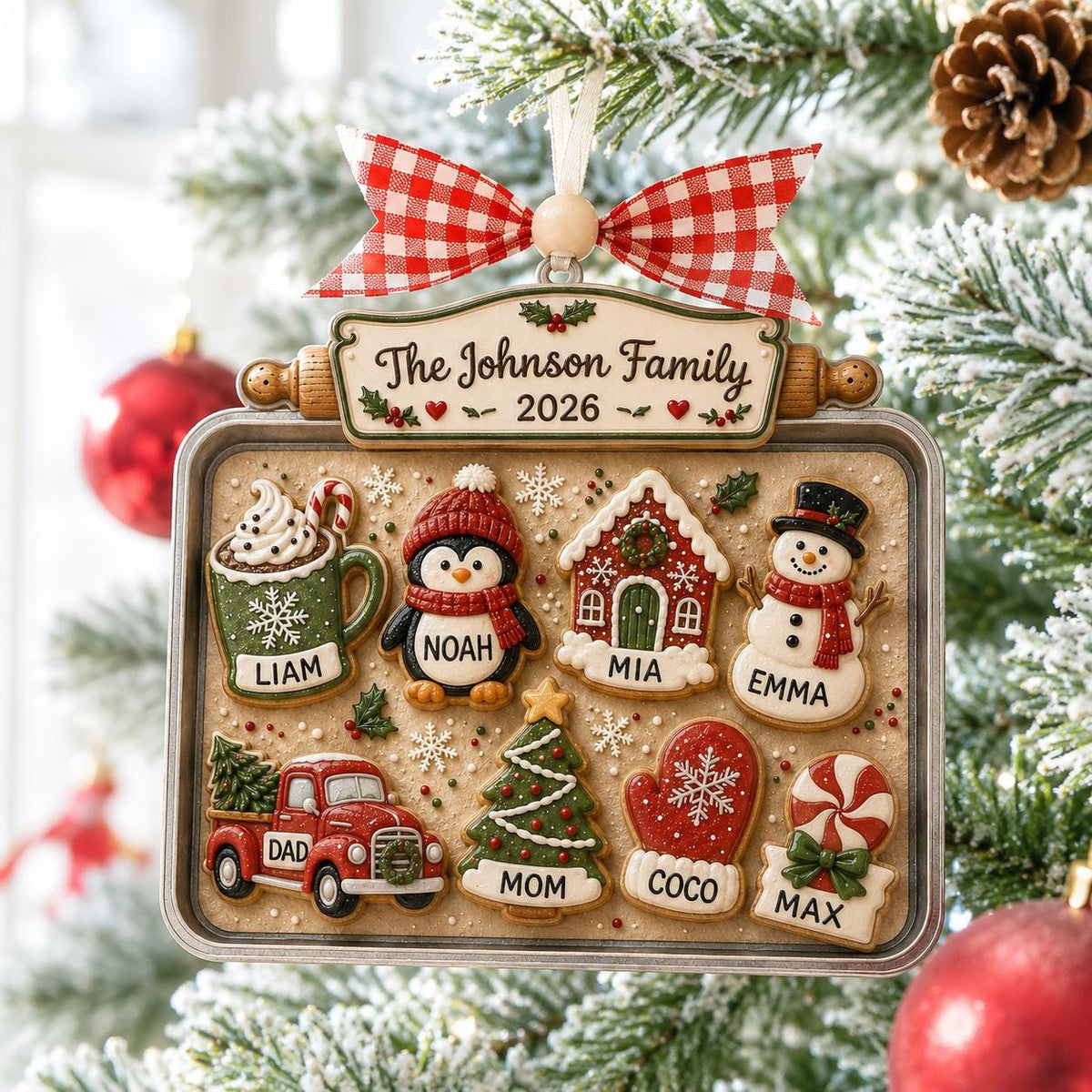 Cookie tray Christmas ornament with The Johnson Family 2026 sign