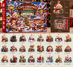 Cozy Christmas Animals advent box, a 4 cm golden retriever piece and a lineup of pets, woodland animals and birds