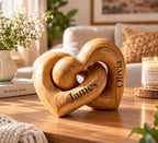 Custom interlocking wooden hearts, about 5.1 x 5.3 inches