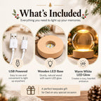 Crystal ball night light what's included: USB cable, wooden LED base and warm glow