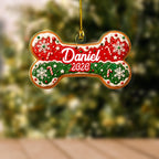 Dog bone Christmas ornament with snowflakes and candy canes
