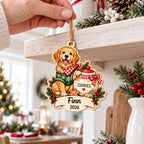 Golden retriever with cookie jar Christmas wooden ornament with name Finn and year