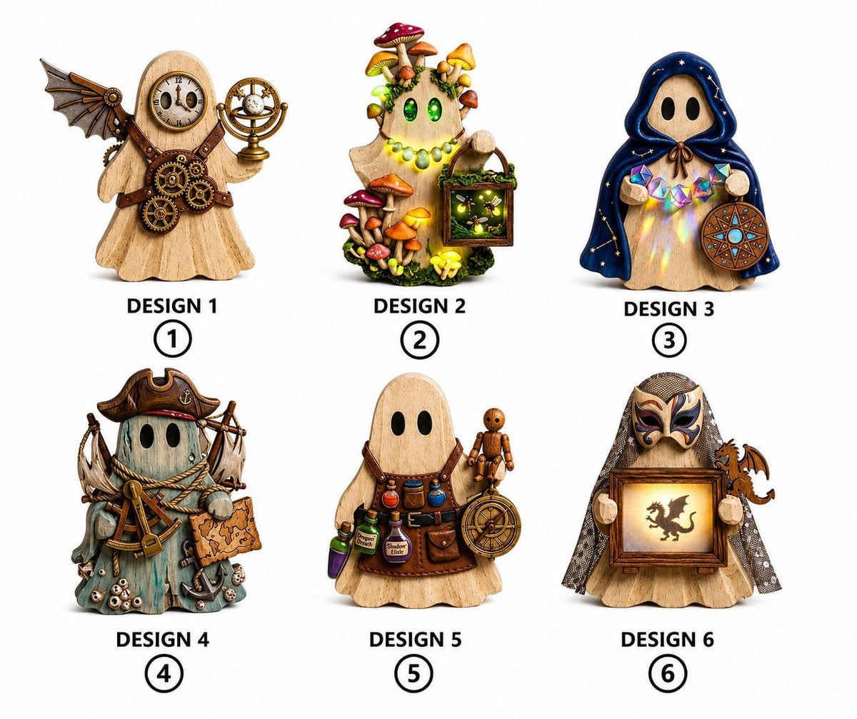 Fantasy ghost shelf sitter designs 1 to 6 shown side by side