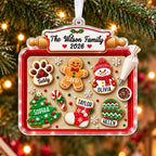 Personalized cookie tray family ornament with The Wilson Family 2026 and named cookies