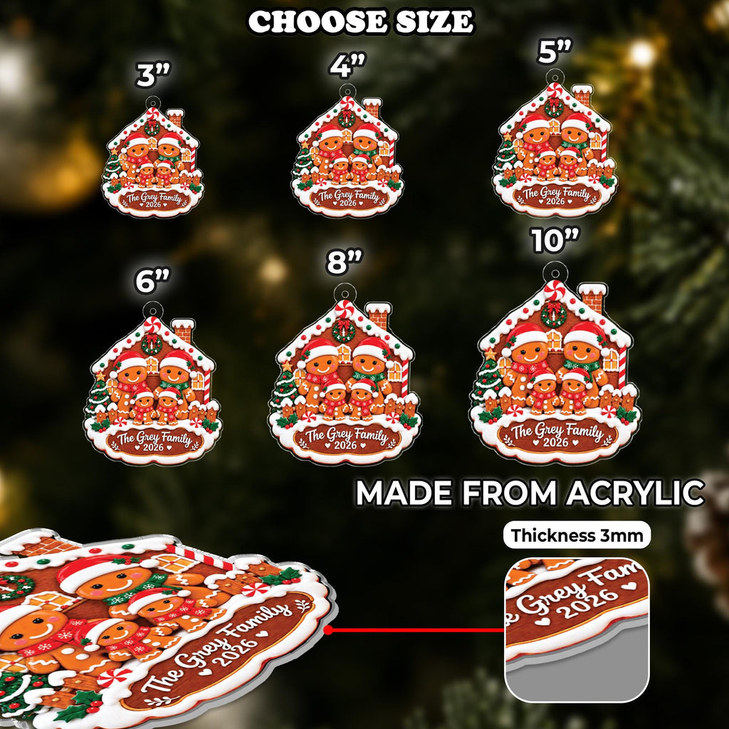 Size chart for the gingerbread family ornament, made from 3 mm acrylic
