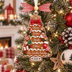 Gingerbread tree ornament with four names and The Smiths Family 2026