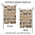 Grandma In Loving Memory heart photo collage garden flag shown front and back to display the double-sided print, flag only