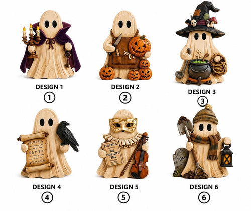 Halloween ghost shelf sitter designs 1 to 6 shown side by side