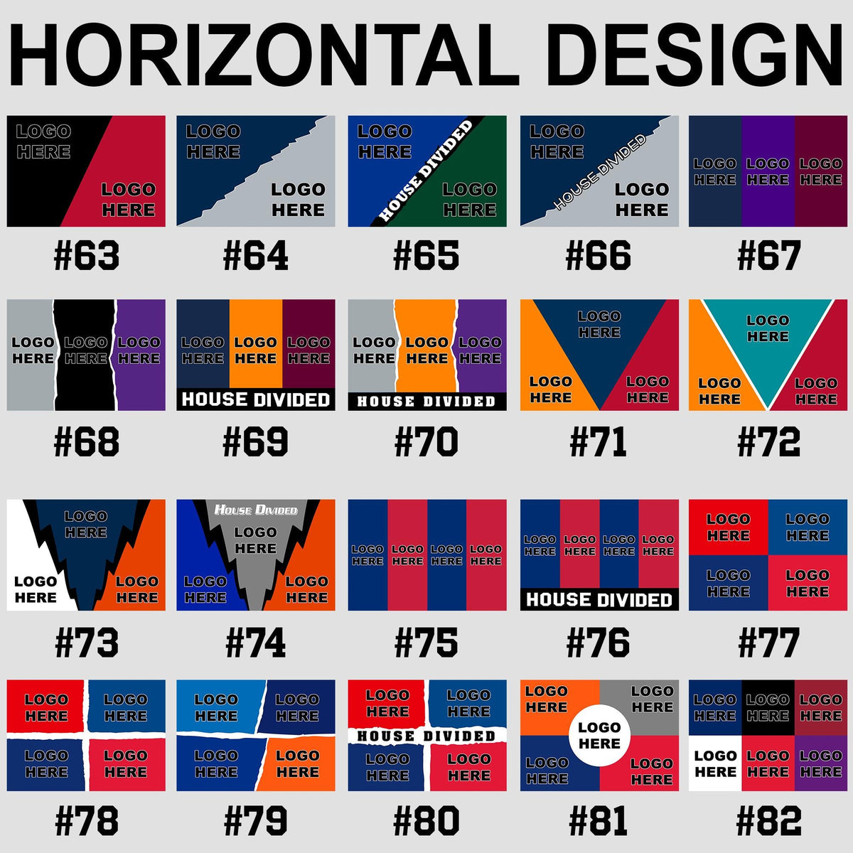 Horizontal flag style chart showing designs #63 to #82