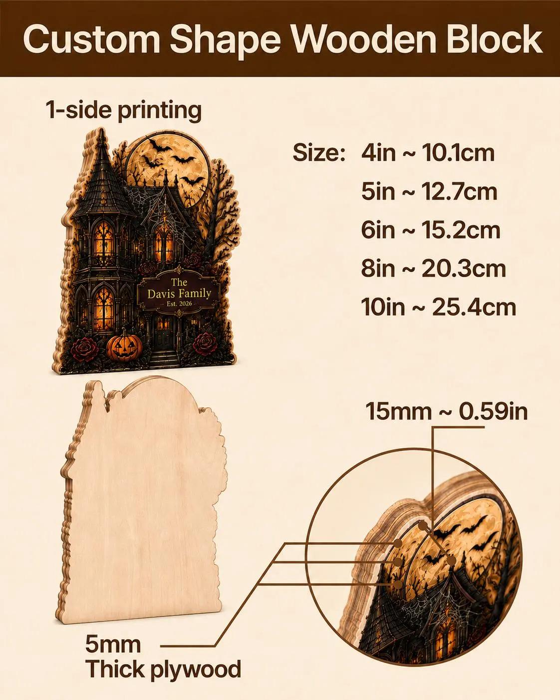 Custom shape wooden block size and thickness guide showing layered plywood construction