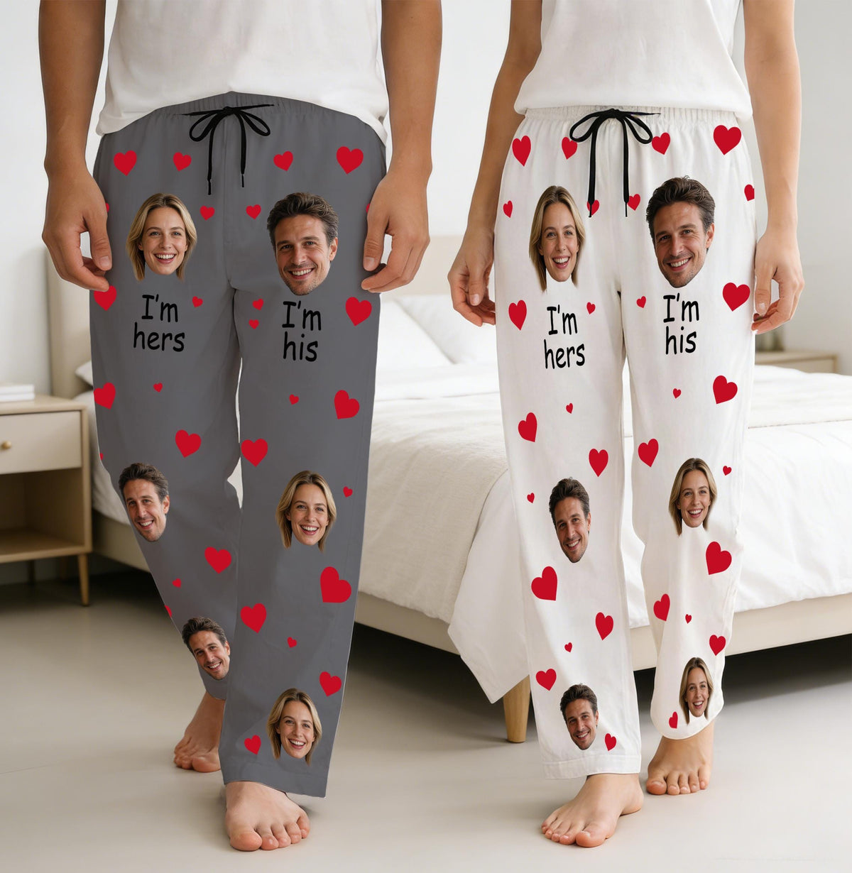 Gray and white I'm hers and I'm his face pajama pants