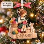 Just a Girl Who Loves Knitting ornament with Olivia and a cat on a tree