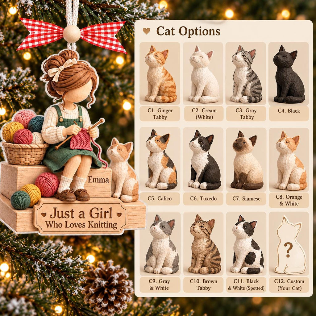 Chart of 12 cat options for the knitting girl ornament
