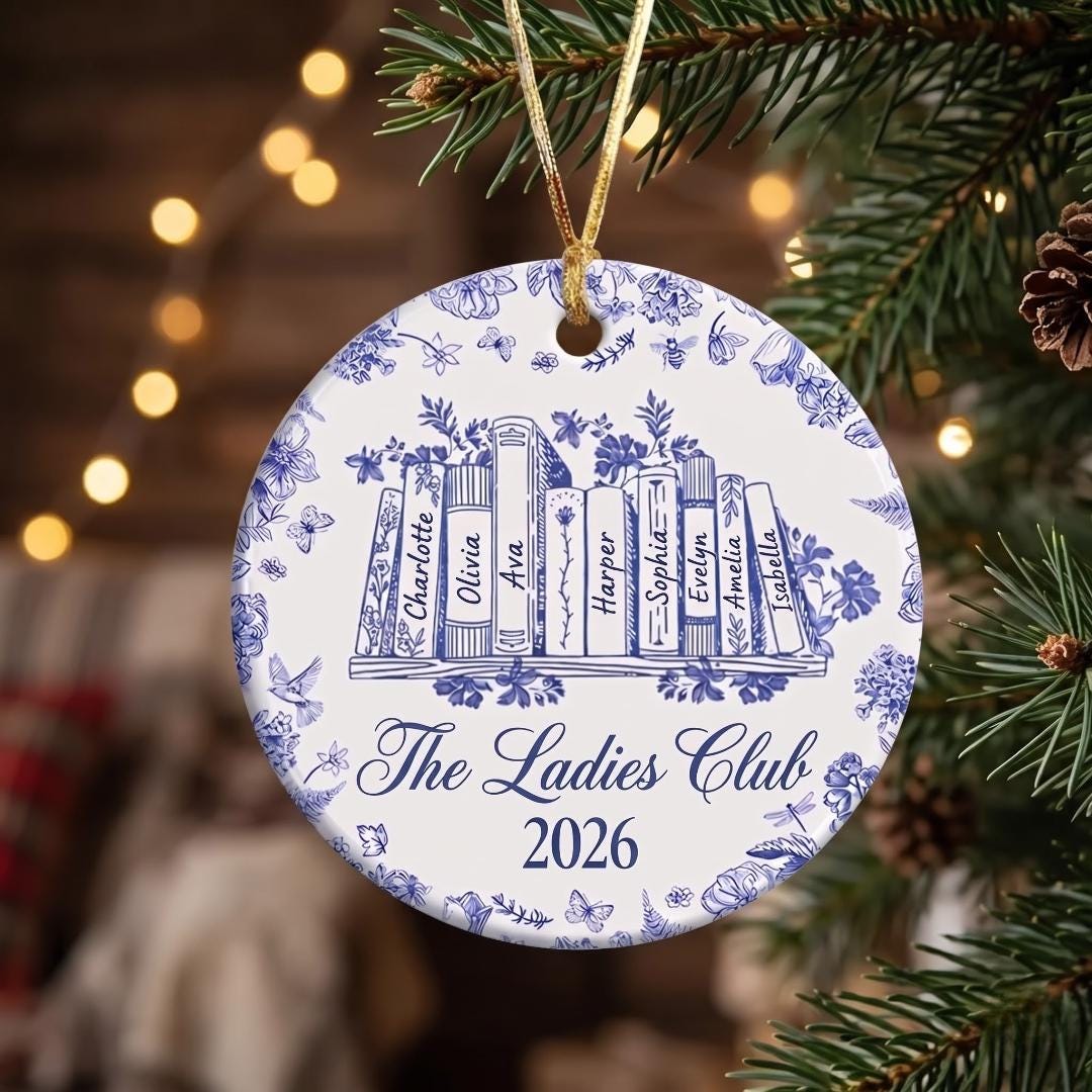 Ladies club book ornament with warm string lights