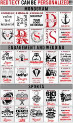 Engraving design ideas: monogram, engagement and wedding, sports
