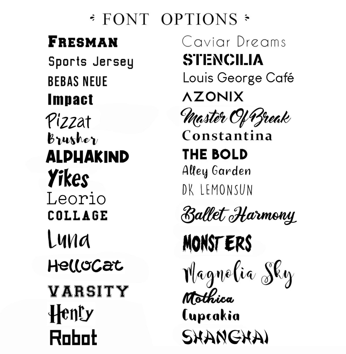 Engraving font options for personalized tumblers