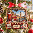 London suitcase ornament with Big Ben and a red phone box