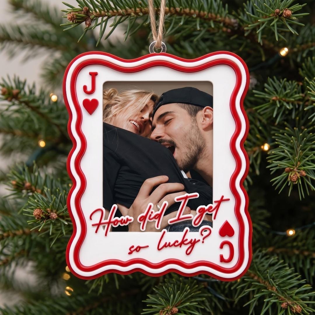 Couple photo card ornament with the original color photo