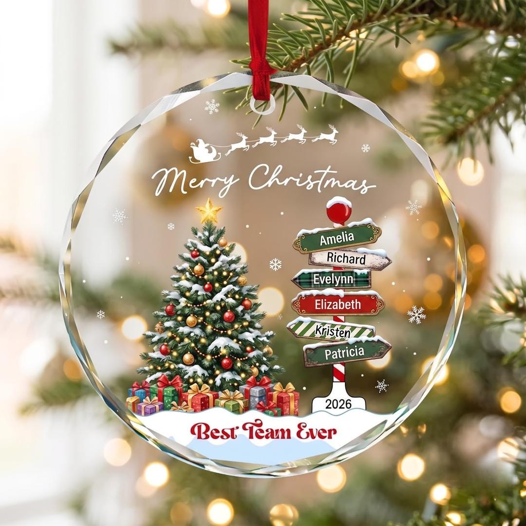 Merry Christmas team ornament with soft golden lights