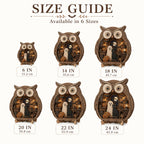 Size guide for the midnight owl Halloween wood decor in six sizes