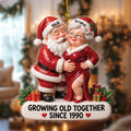 Personalized Santa and Mrs Claus couple ornament, Design 1, Growing Old Together Since 1990