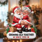 Santa couple ornament Design 4 sitting on a log, Growing Old Together