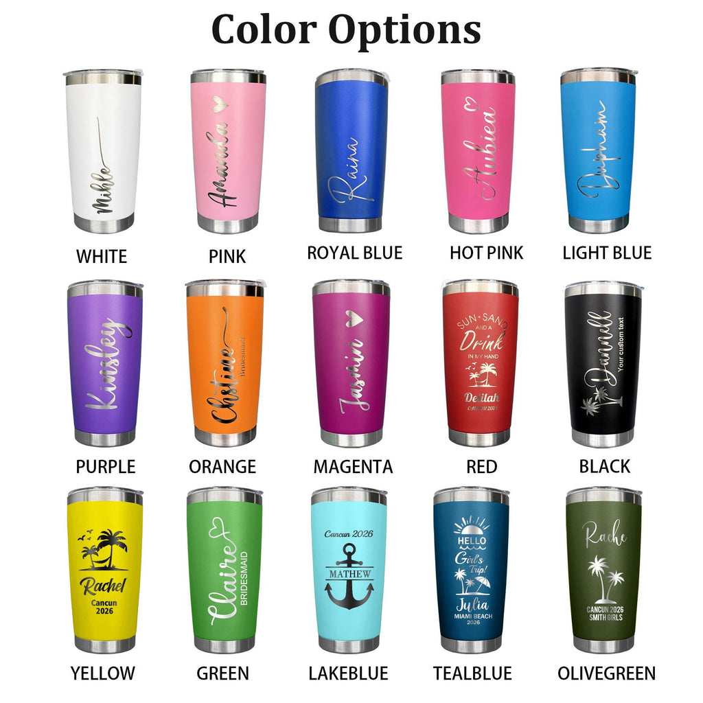 Name tumbler color options chart