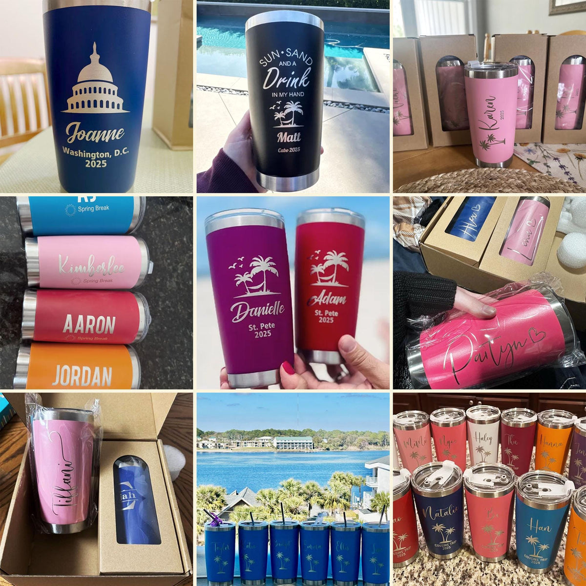 Customer photos of personalized name tumblers
