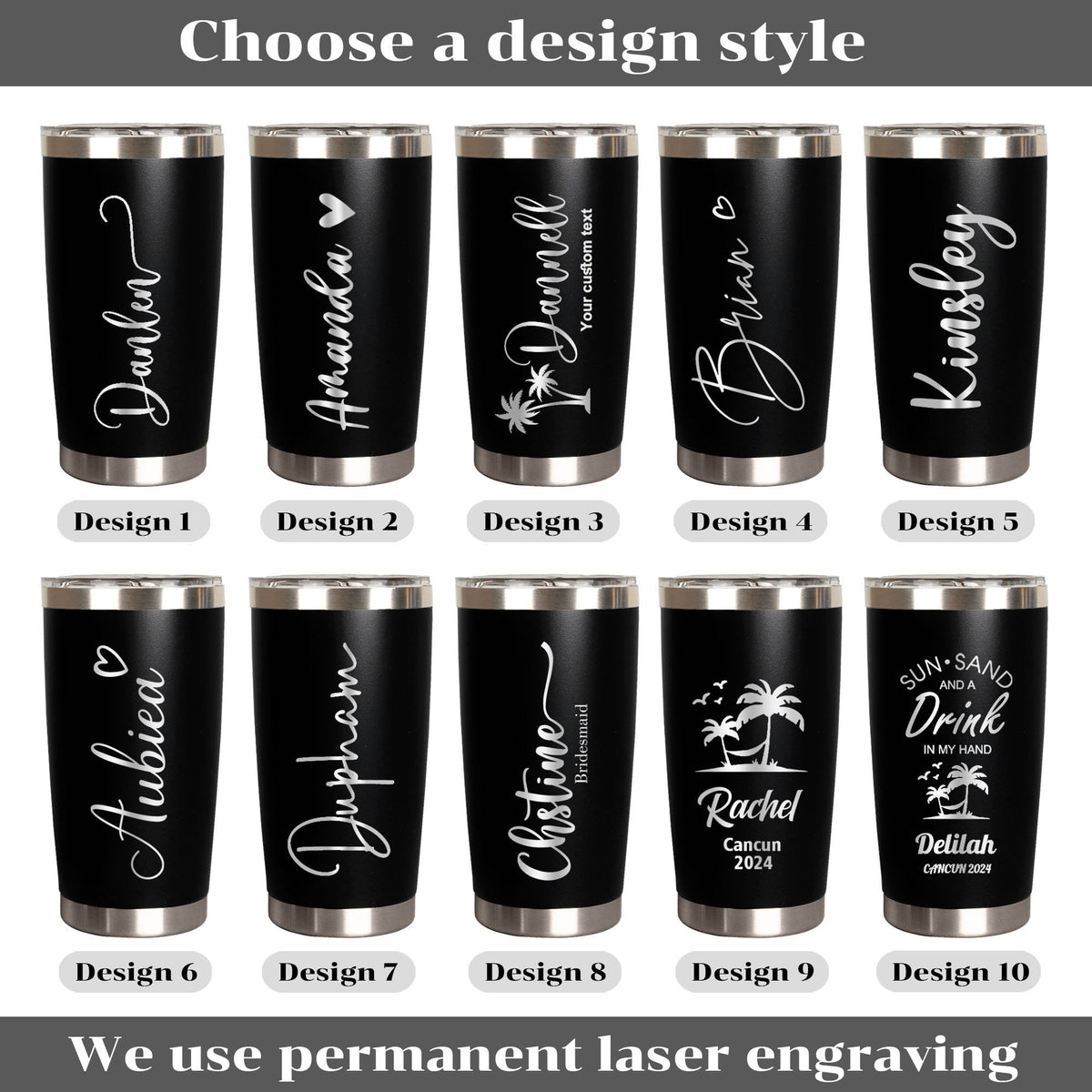 Name tumbler design styles 1 to 10