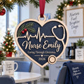 Nurse heart stethoscope wooden ornament with custom name and year in a break room