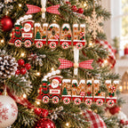 Two gingerbread train name ornaments with Noah and Emily