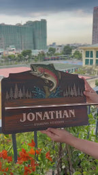 Video of the personalized wooden fishing lure holder with name and fish