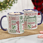 Navy blue handle Christmas mugs printed with the names Jackson and Danielle