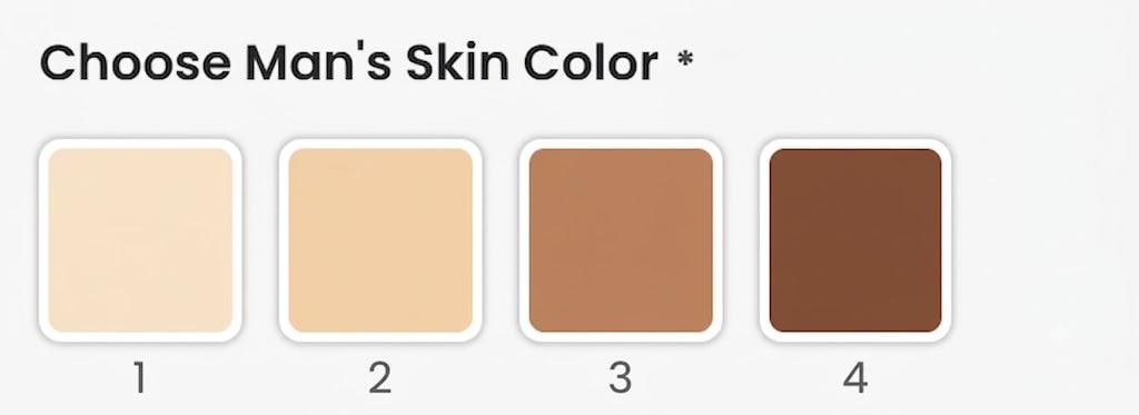 Skin tone chart with options 1 to 4