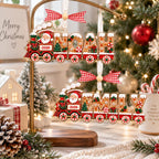 Noah and Emily gingerbread train ornaments on a stand