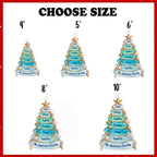 Size chart showing the sea glass tree ornament from 4 to 10 inches