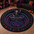 Skeleton DJ neon round quilted rug with a 3D dance floor in a living room with records and purple lights
