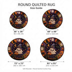 Round quilted rug size guide showing 36, 48, 72 and 91 inch diameters
