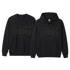 Black Spooky Season embroidered sweatshirt and hoodie side by side