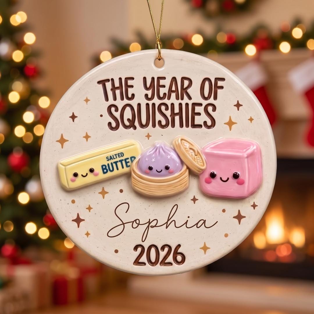 Squishy lover Christmas ornament with warm lights and stockings