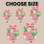 Size chart showing the squishy ornament from 4 to 10 inches